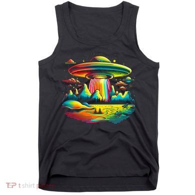 UFO Alien Retro Bright Mountain Lake Camping Visitor Tank Top