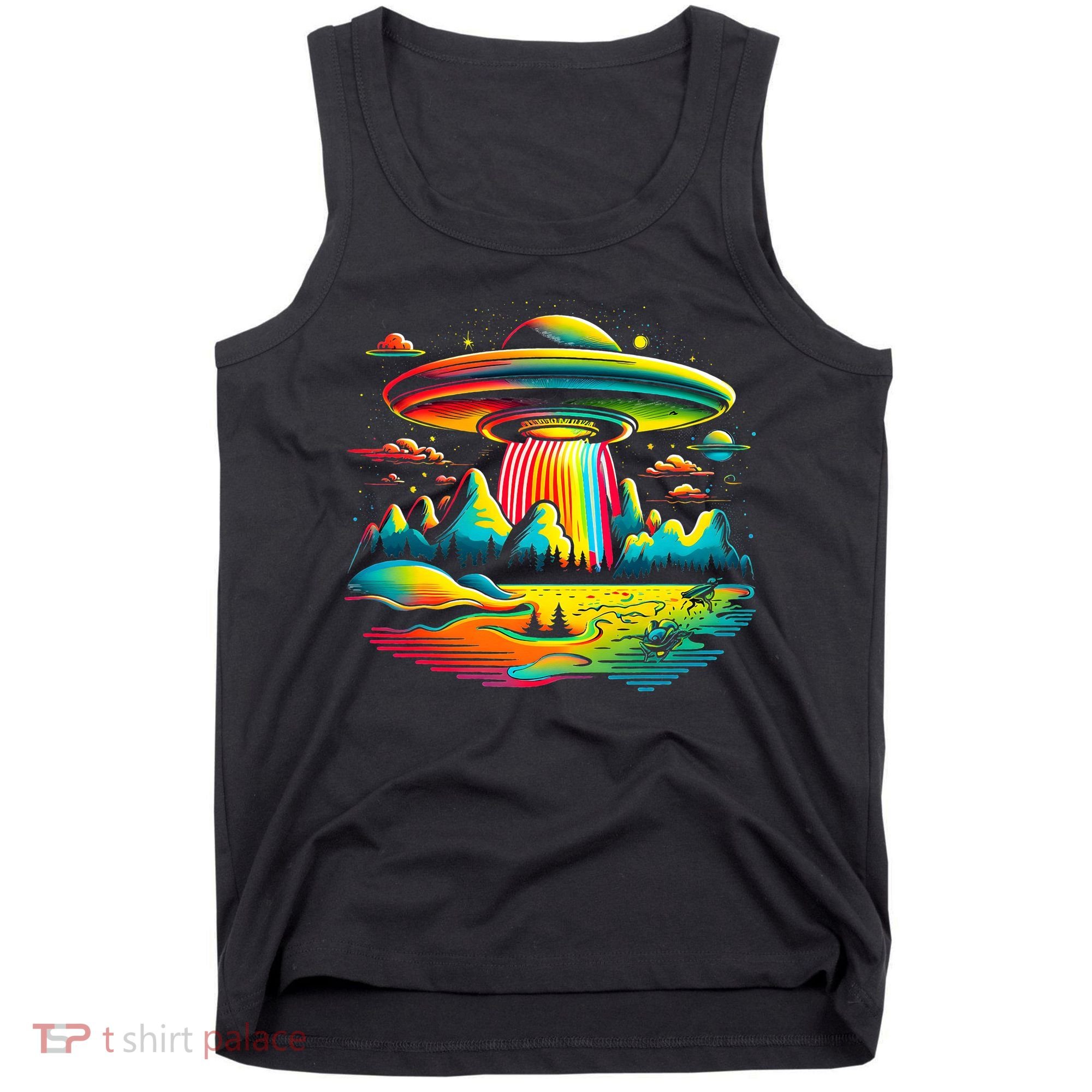 UFO Alien Retro Bright Mountain Lake Camping Visitor Tank Top