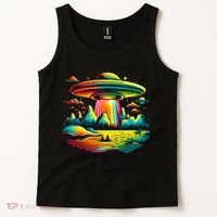 UFO Alien Retro Bright Mountain Lake Camping Visitor Tank Top thumb 2