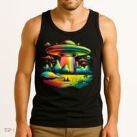UFO Alien Retro Bright Mountain Lake Camping Visitor Tank Top thumb 3