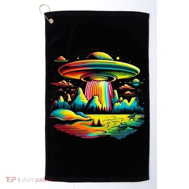 UFO Alien Retro Bright Mountain Lake Camping Visitor Golf Towel