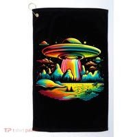 UFO Alien Retro Bright Mountain Lake Camping Visitor Golf Towel thumb 0