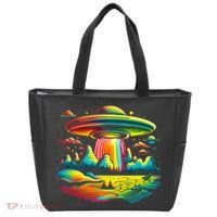 UFO Alien Retro Bright Mountain Lake Camping Visitor Tote Bag thumb 0