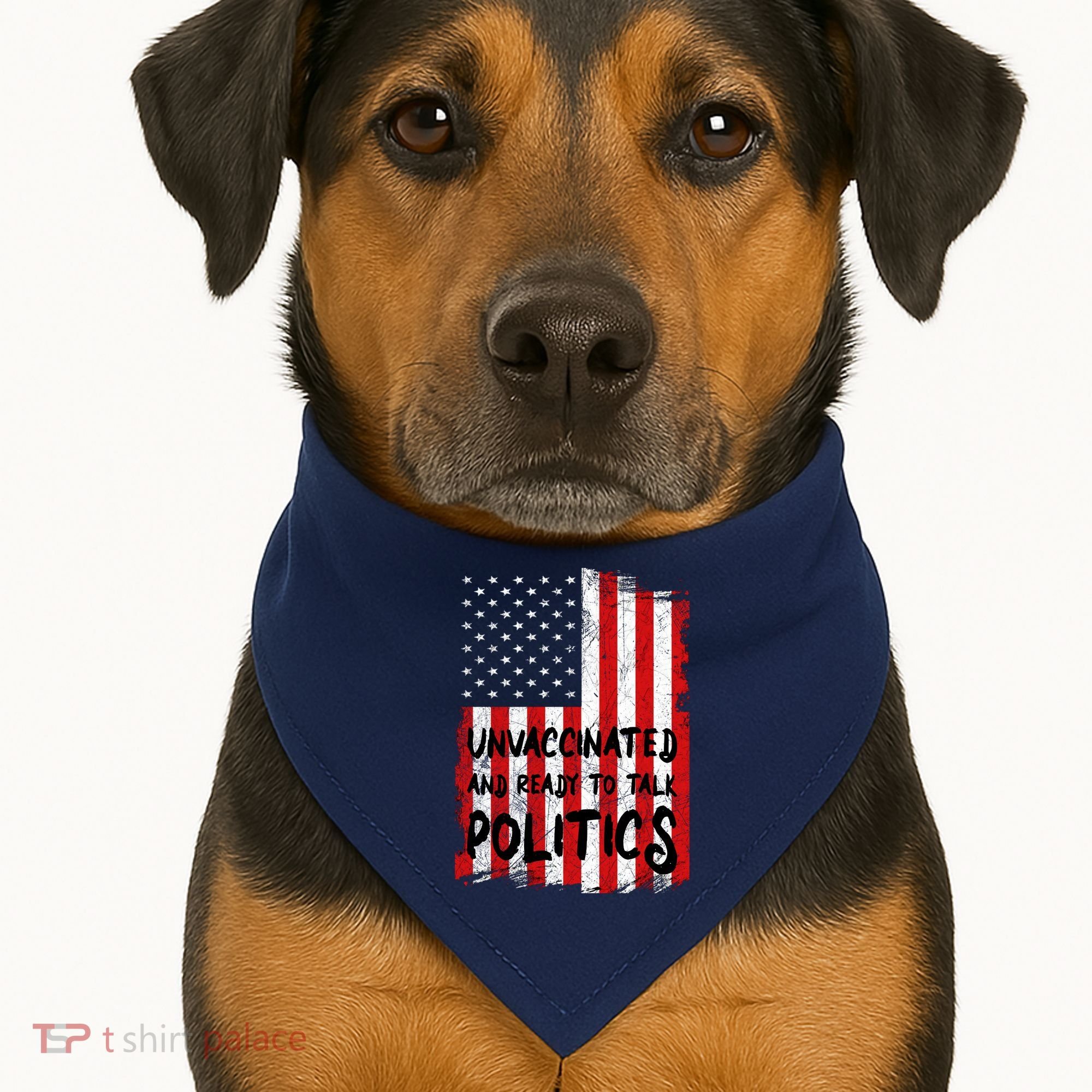 Unvaccinated And Ready To Talk Politics Funny US Flag USA-Made Doggie Bandana