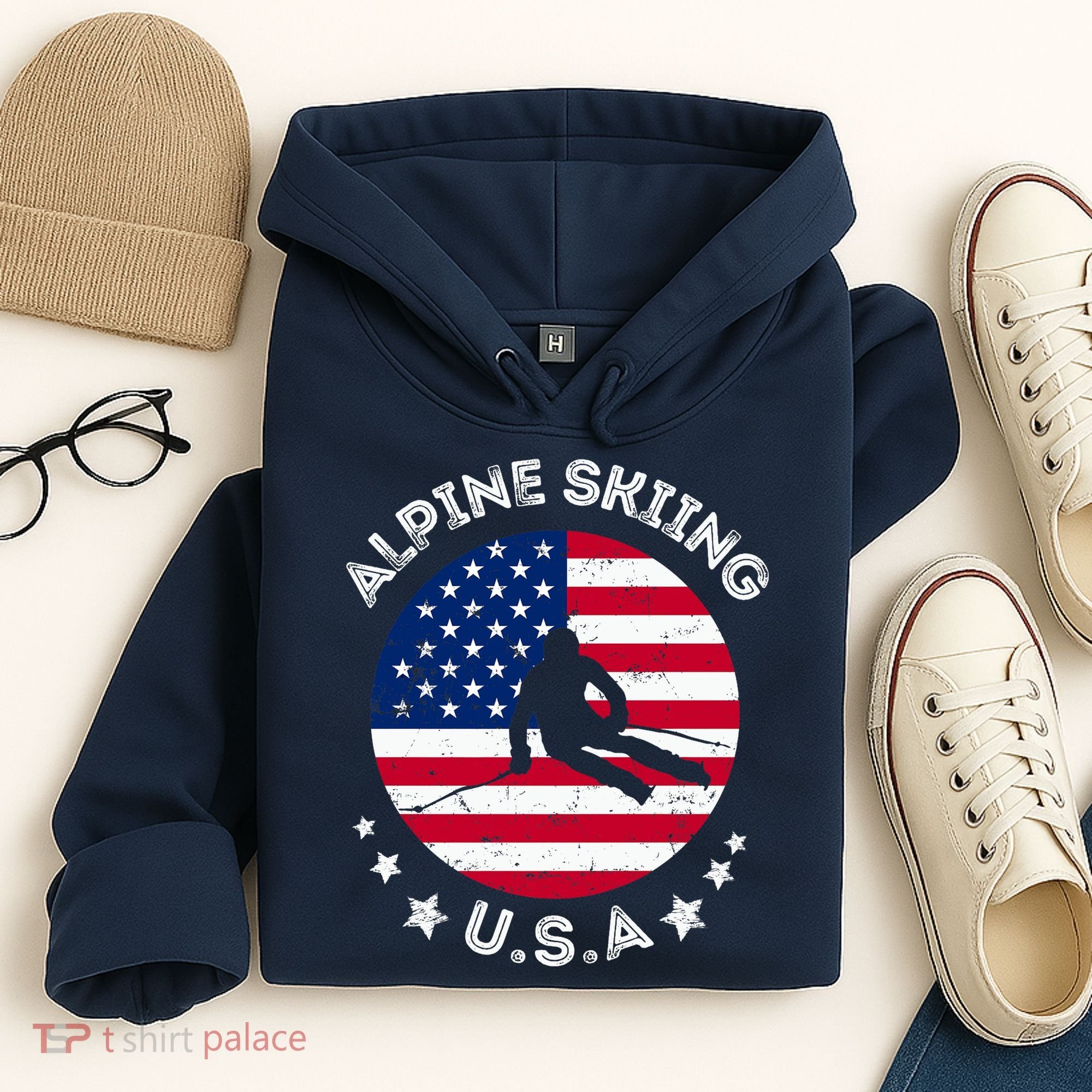 US Alpine Skiing Team Retro Support USA Downhill Skiing Team Hoodie