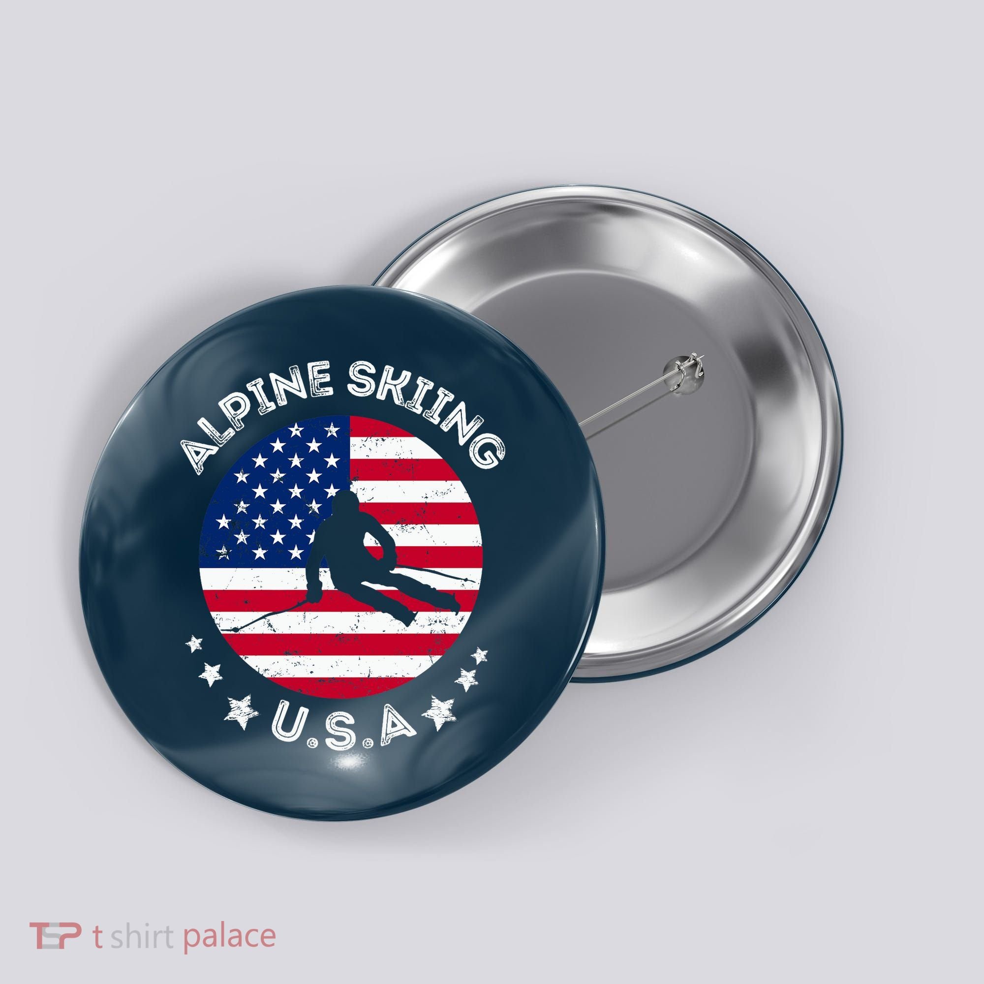 US Alpine Skiing Team Retro Support USA Downhill Skiing Team Button
