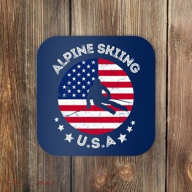US Alpine Skiing Team Retro Support USA Downhill Skiing Team Coaster