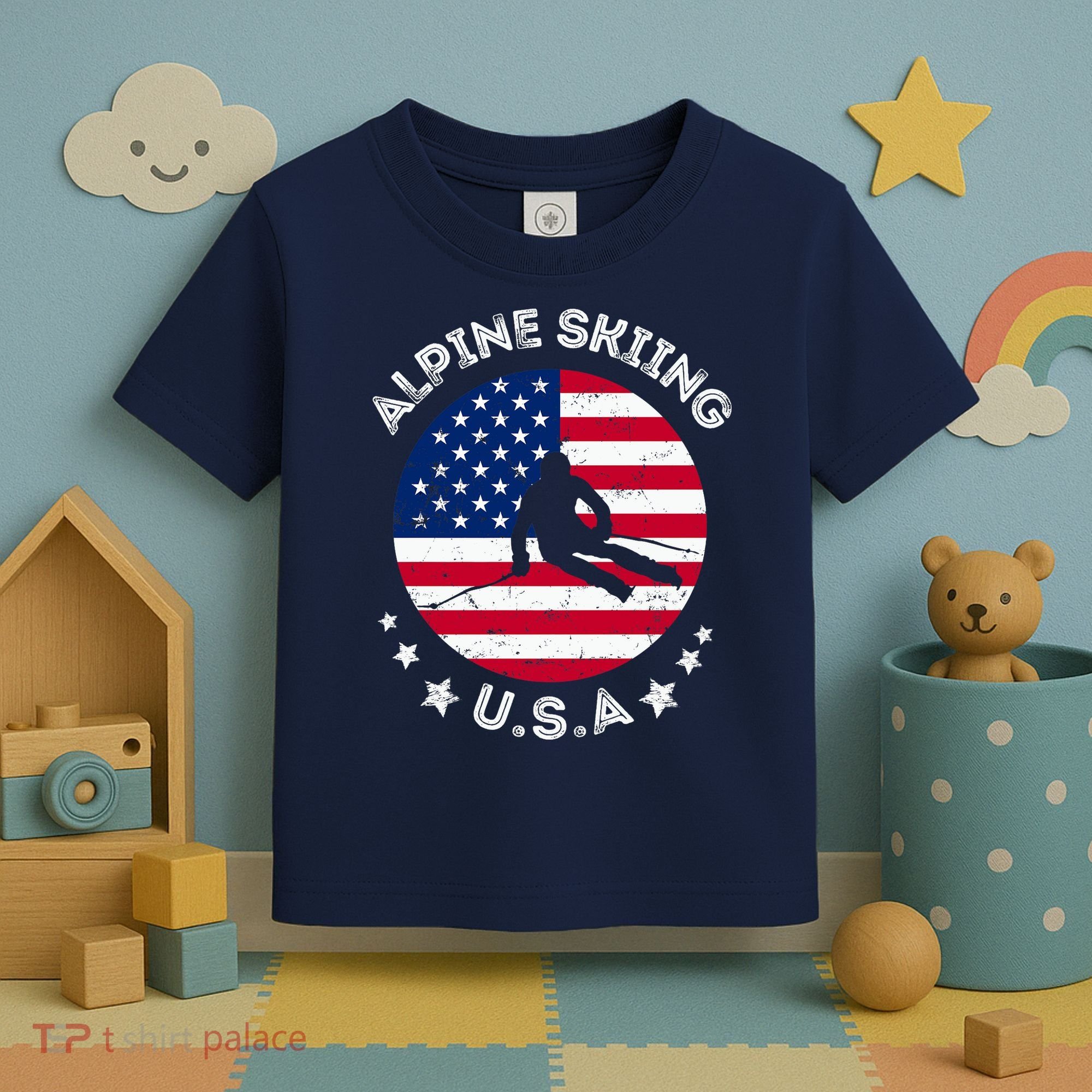 US Alpine Skiing Team Retro Support USA Downhill Skiing Team Toddler T-Shirt