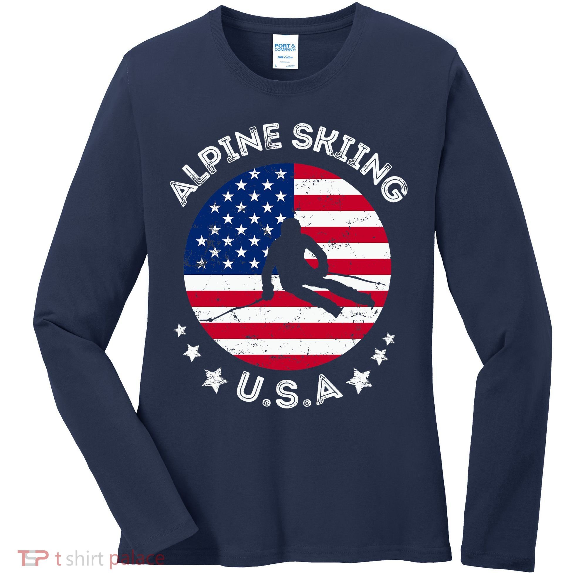 US Alpine Skiing Team Retro Support USA Downhill Skiing Team Women's Long Sleeve Shirt