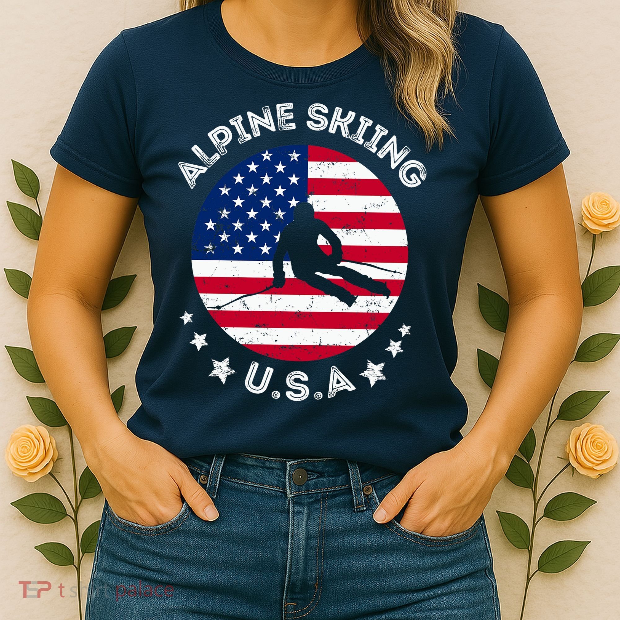 US Alpine Skiing Team Retro Support USA Downhill Skiing Team Women's T-Shirt
