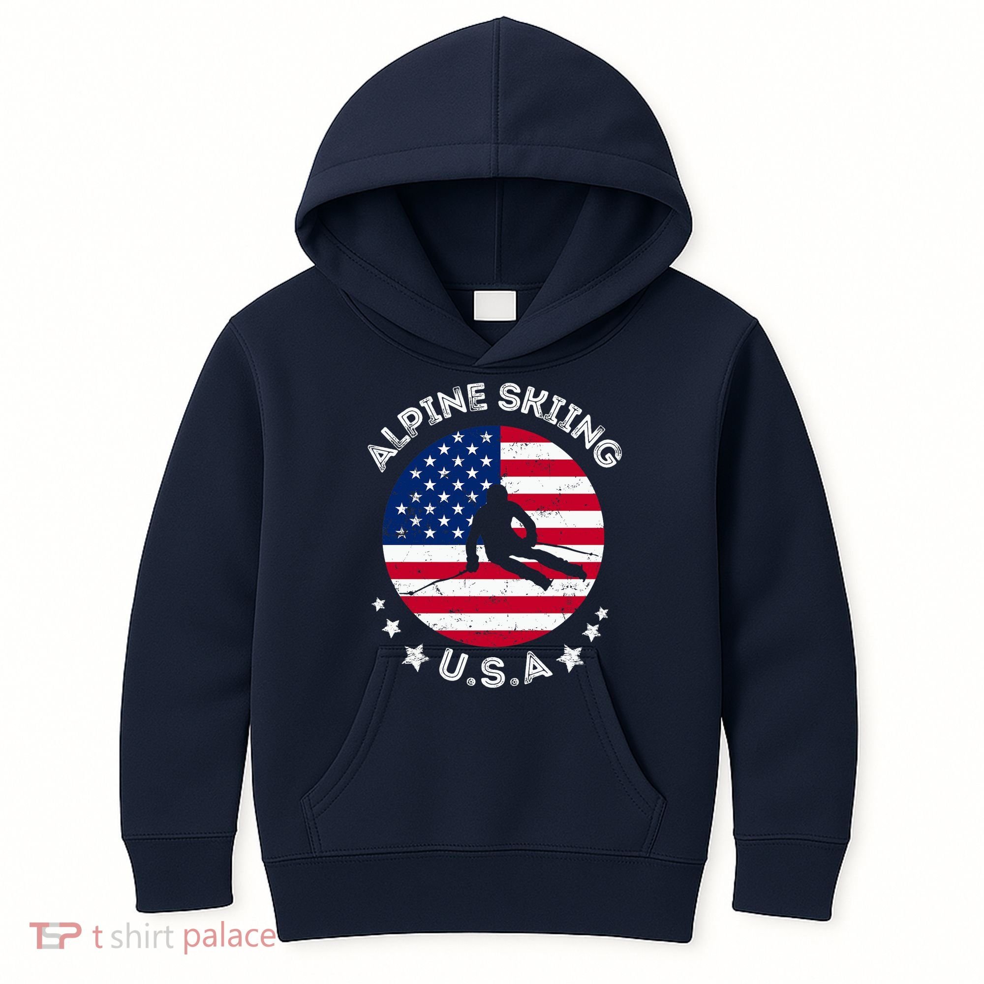 US Alpine Skiing Team Retro Support USA Downhill Skiing Team Kids Hoodie