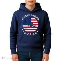 US Alpine Skiing Team Retro Support USA Downhill Skiing Team Kids Hoodie thumb 4