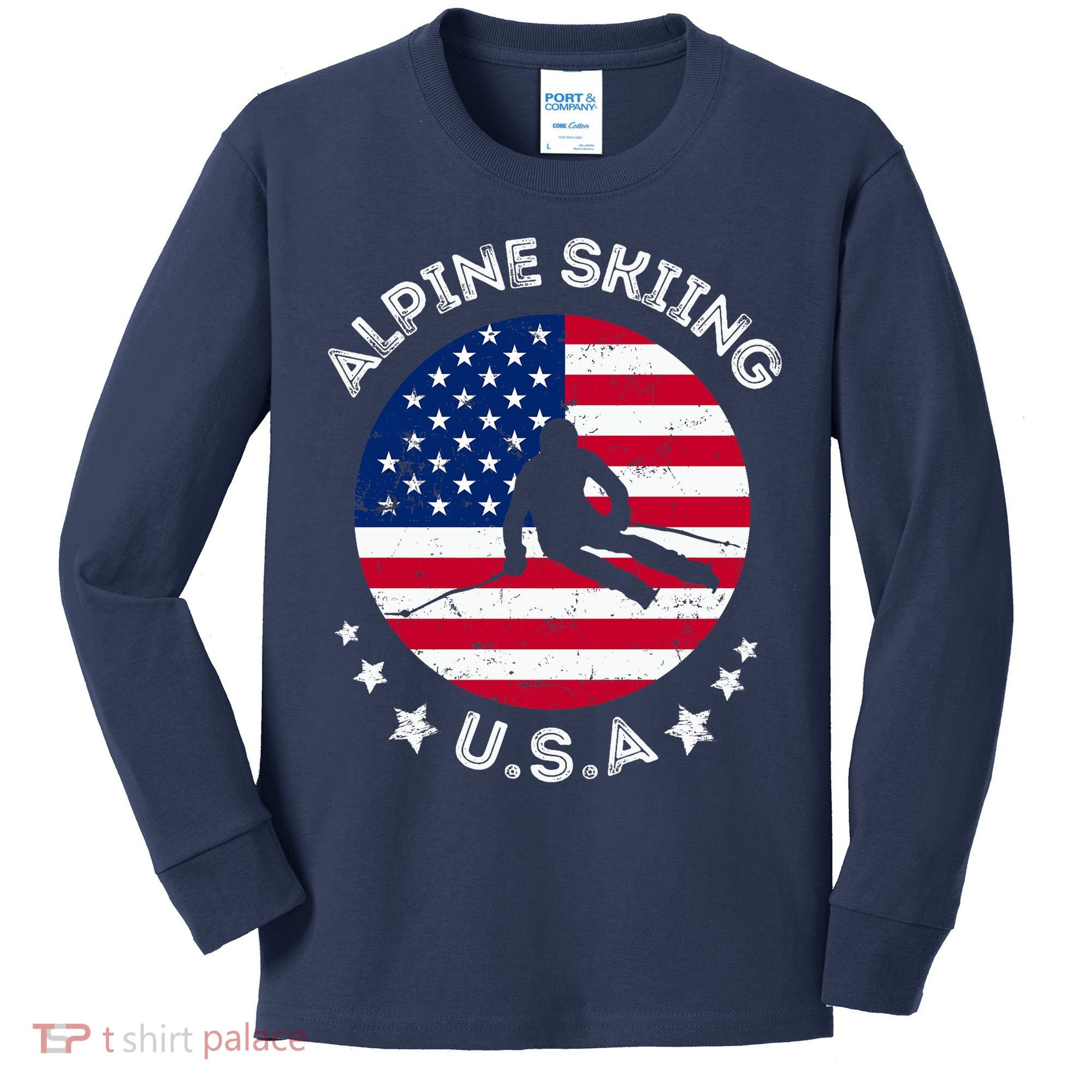 US Alpine Skiing Team Retro Support USA Downhill Skiing Team Kids Long Sleeve Shirt