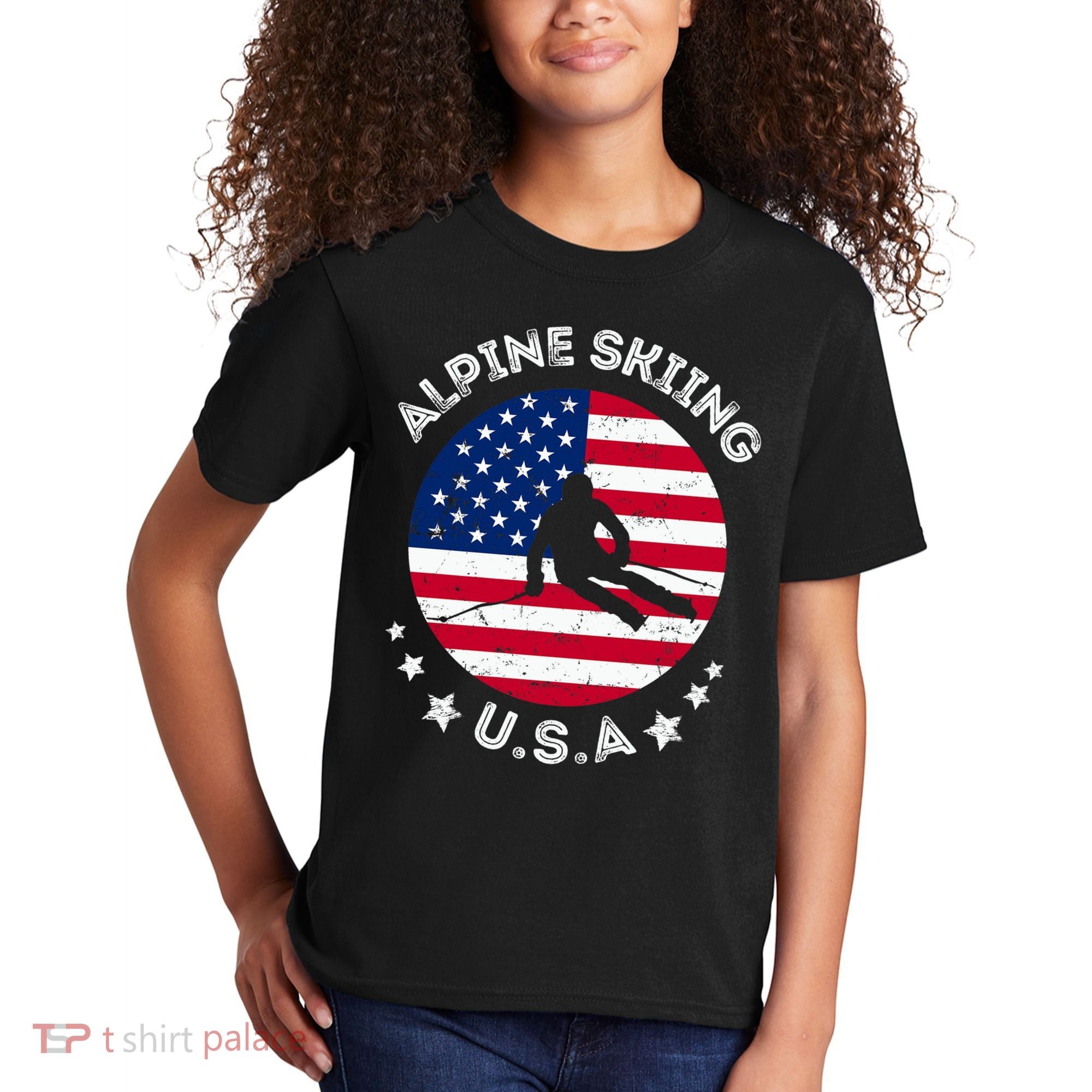 US Alpine Skiing Team Retro Support USA Downhill Skiing Team Kids T-Shirt
