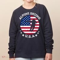 USA Alpine Skiing Team Retro Support USA Downhill Skiing Women's Sweatshirt thumb 0