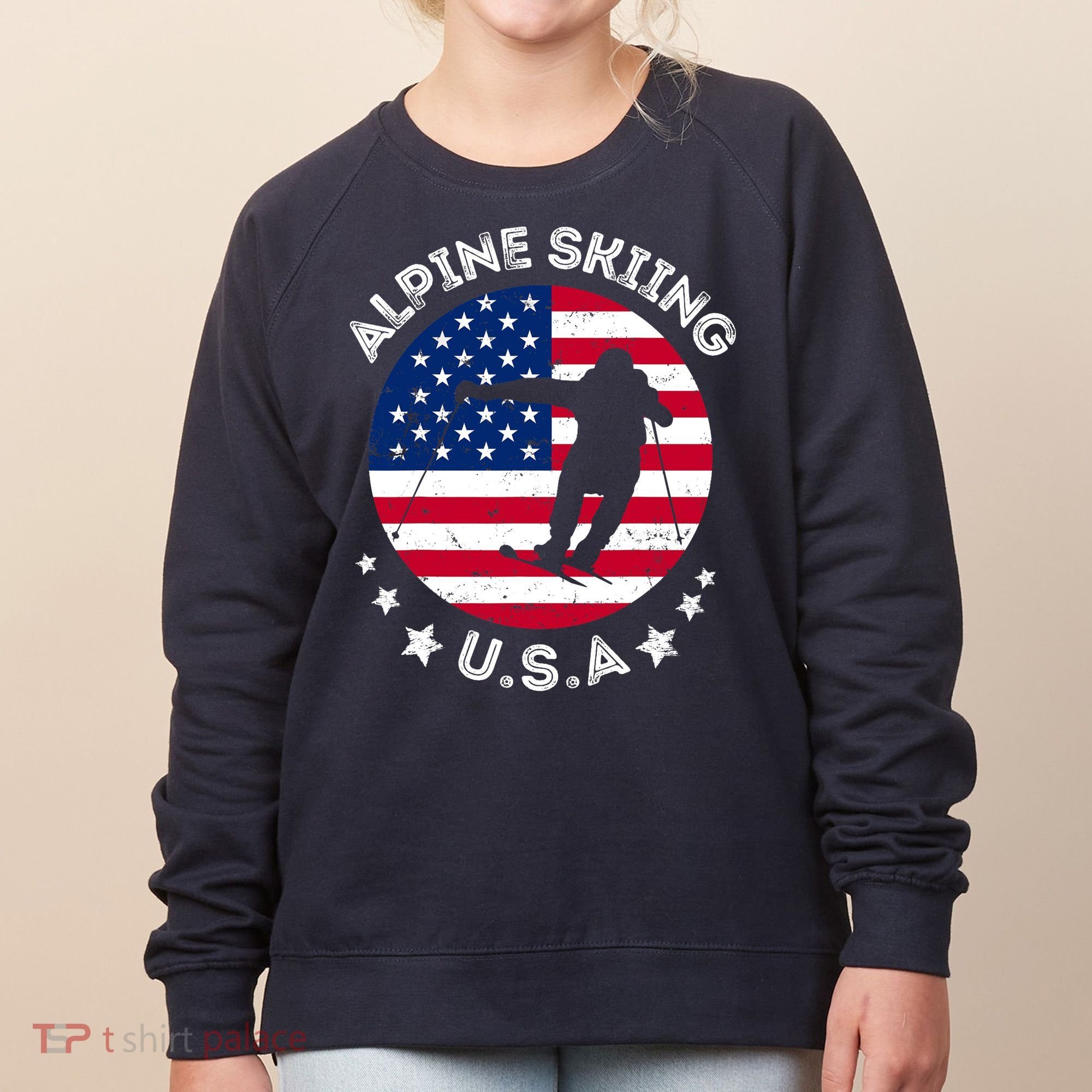 USA Alpine Skiing Team Retro Support USA Downhill Skiing Women's Sweatshirt