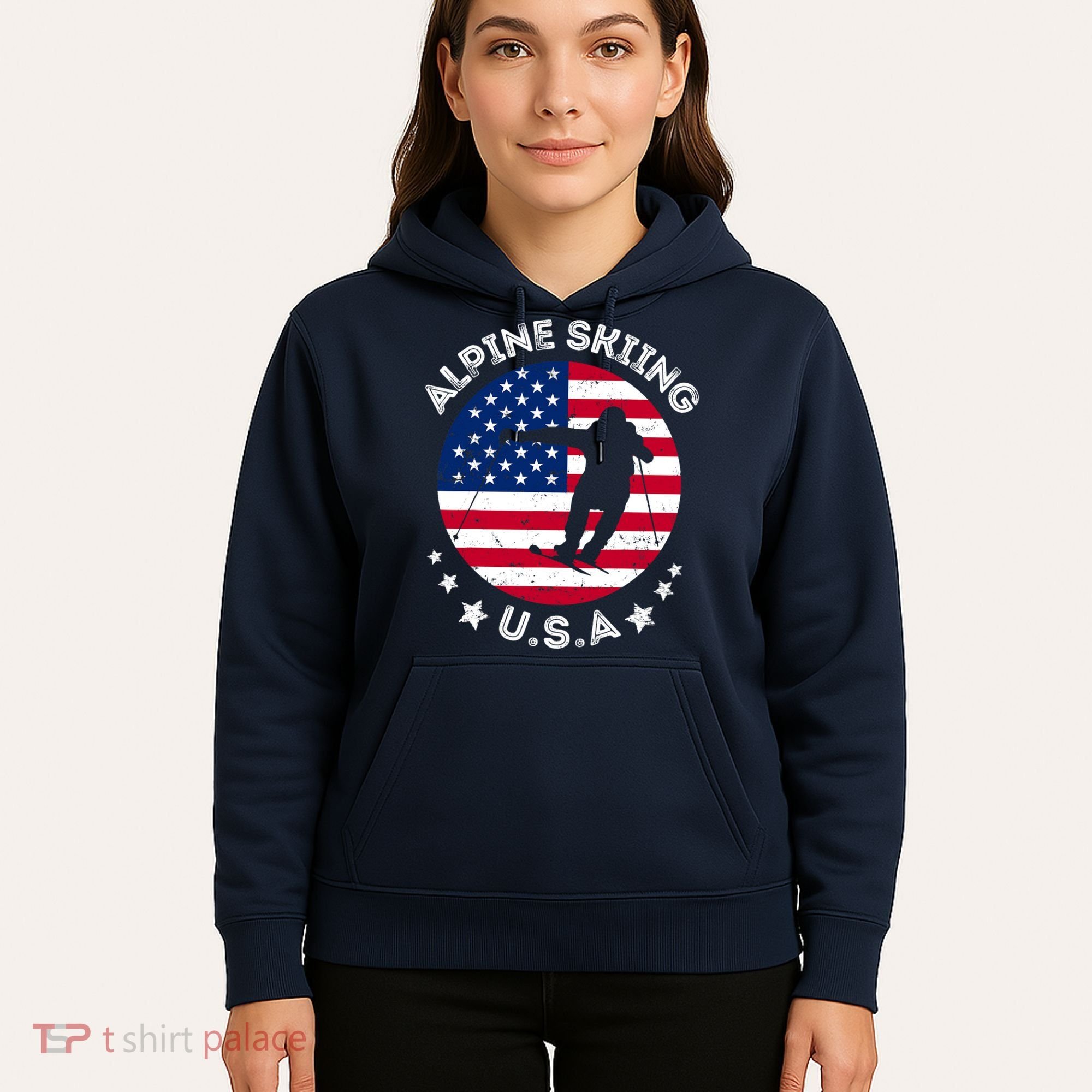 USA Alpine Skiing Team Retro Support USA Downhill Skiing Hoodie