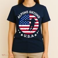 USA Alpine Skiing Team Retro Support USA Downhill Skiing T-Shirt thumb 4