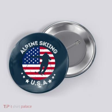 USA Alpine Skiing Team Retro Support USA Downhill Skiing Button