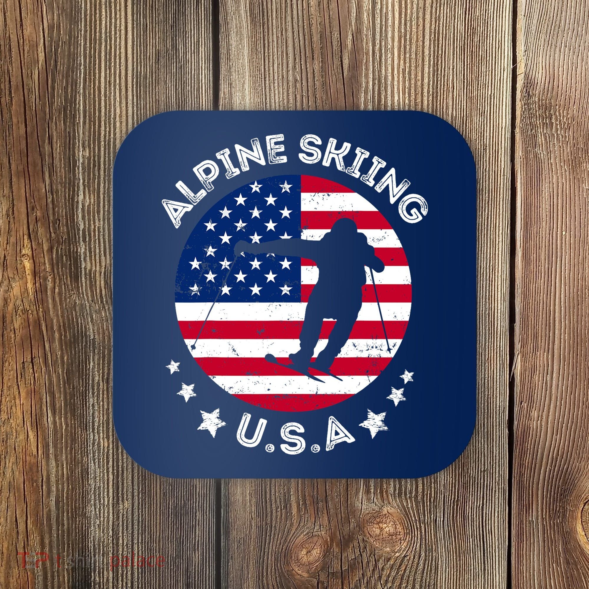 USA Alpine Skiing Team Retro Support USA Downhill Skiing Coaster