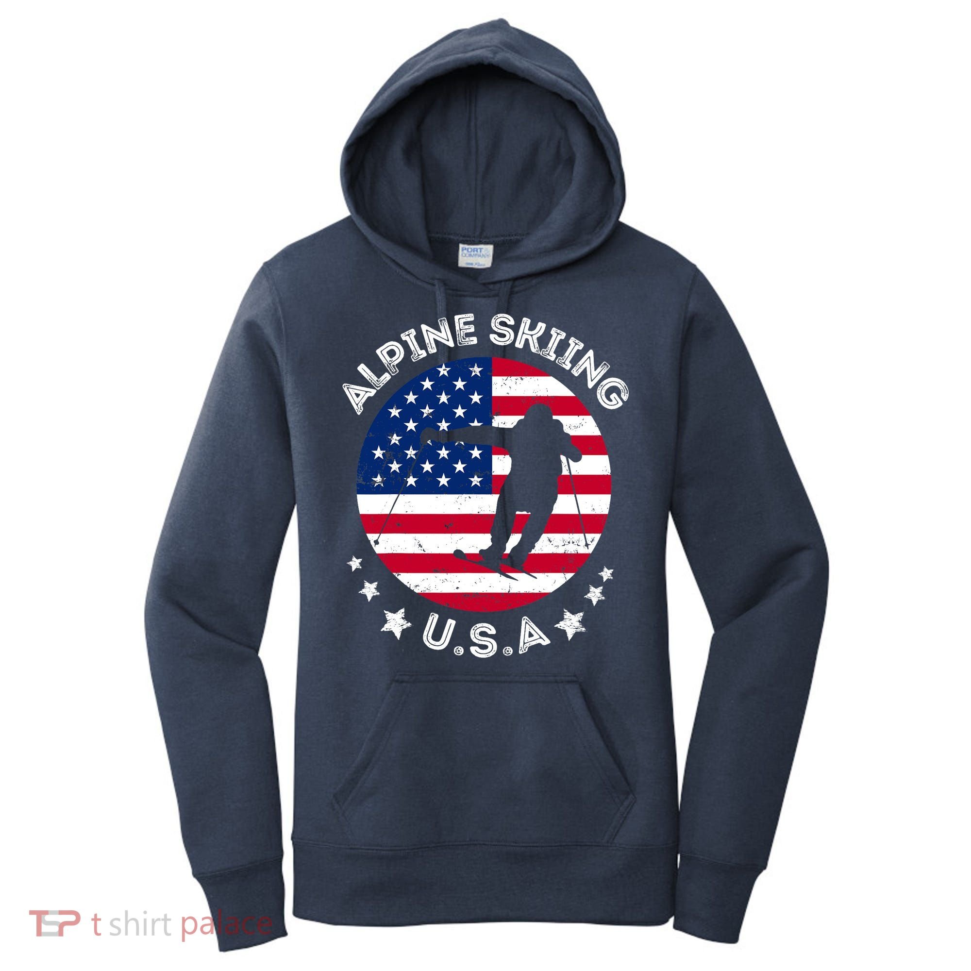 USA Alpine Skiing Team Retro Support USA Downhill Skiing Women's Hoodie