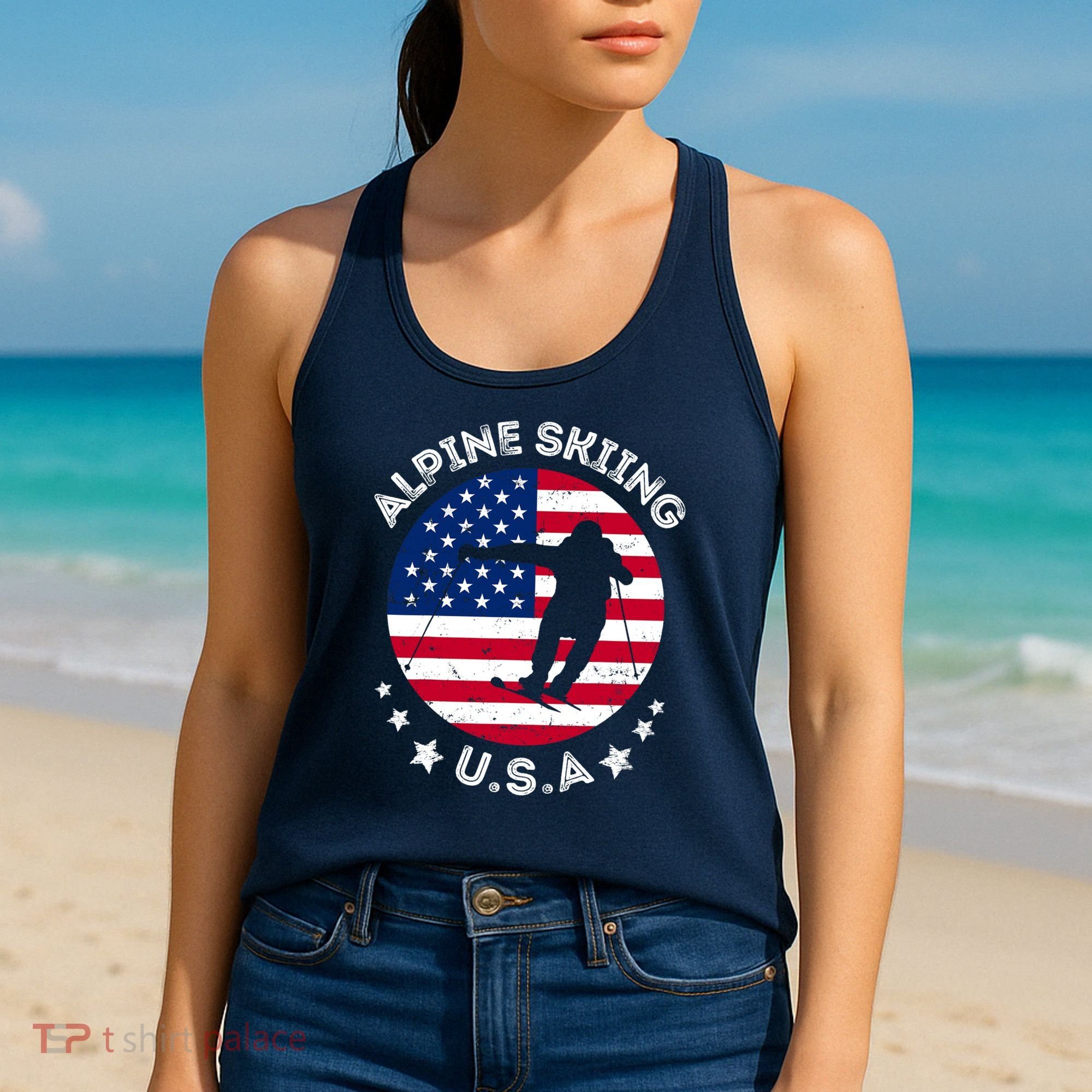 USA Alpine Skiing Team Retro Support USA Downhill Skiing Women's Tank Top