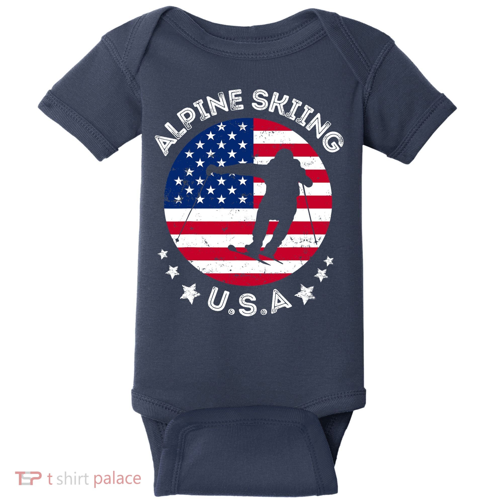 USA Alpine Skiing Team Retro Support USA Downhill Skiing Baby Bodysuit