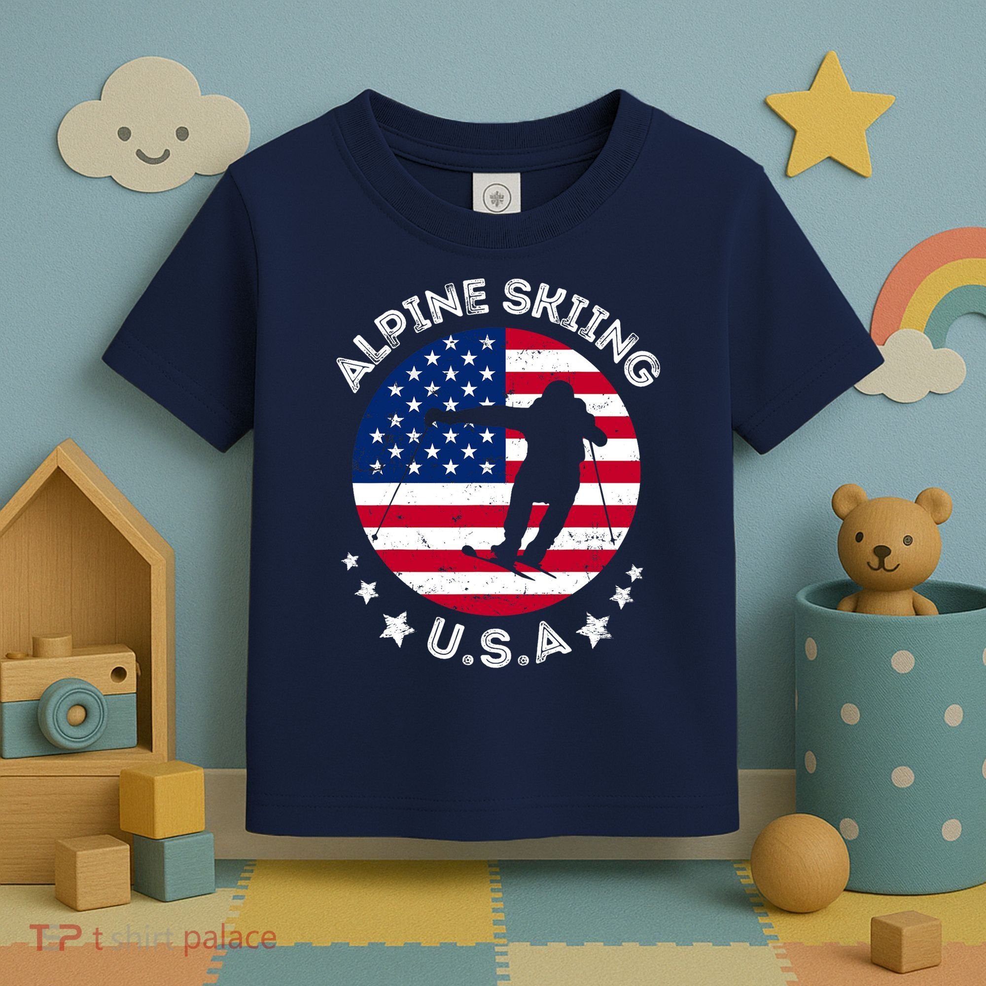 USA Alpine Skiing Team Retro Support USA Downhill Skiing Toddler T-Shirt