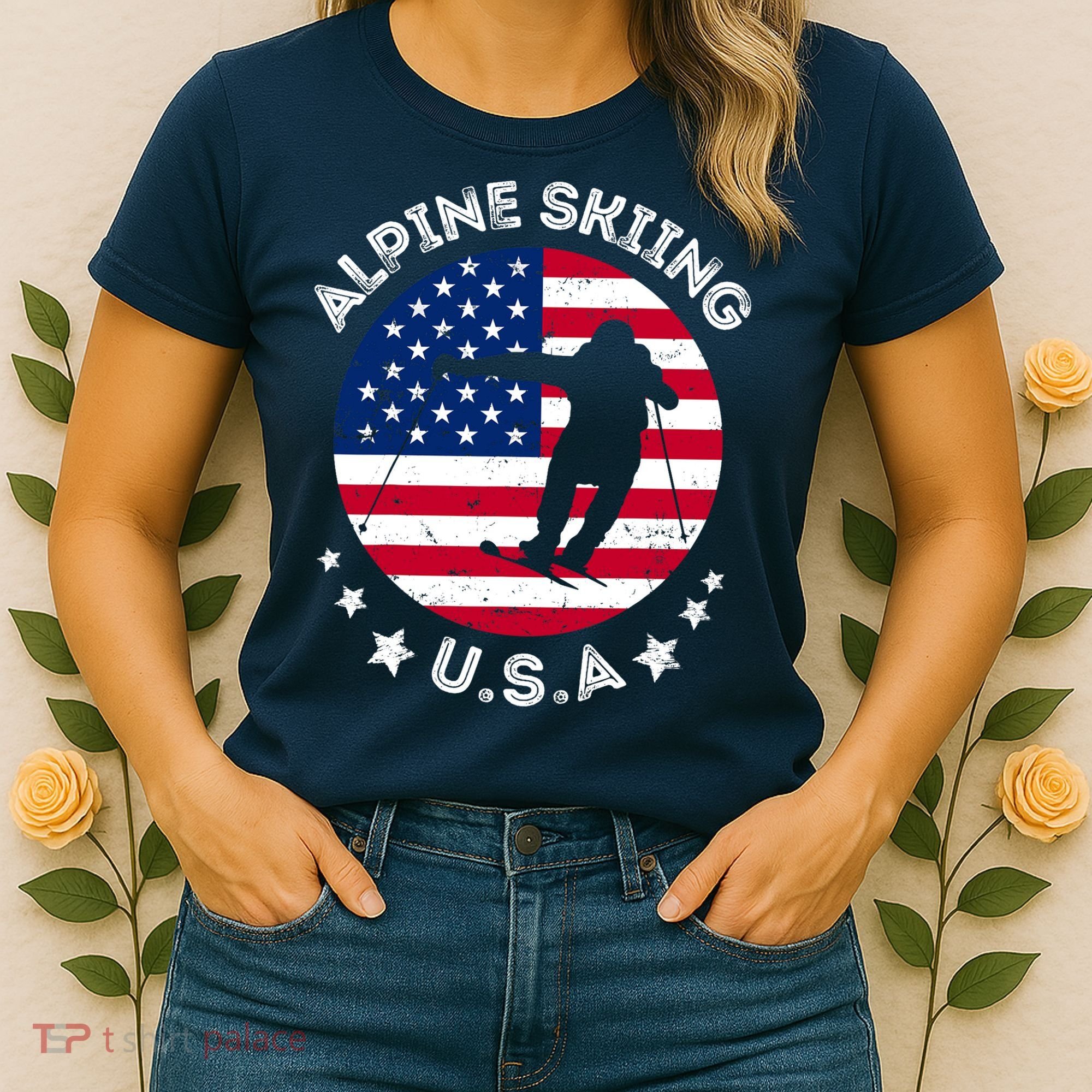 USA Alpine Skiing Team Retro Support USA Downhill Skiing Women's T-Shirt