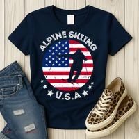 USA Alpine Skiing Team Retro Support USA Downhill Skiing Women's T-Shirt thumb 3