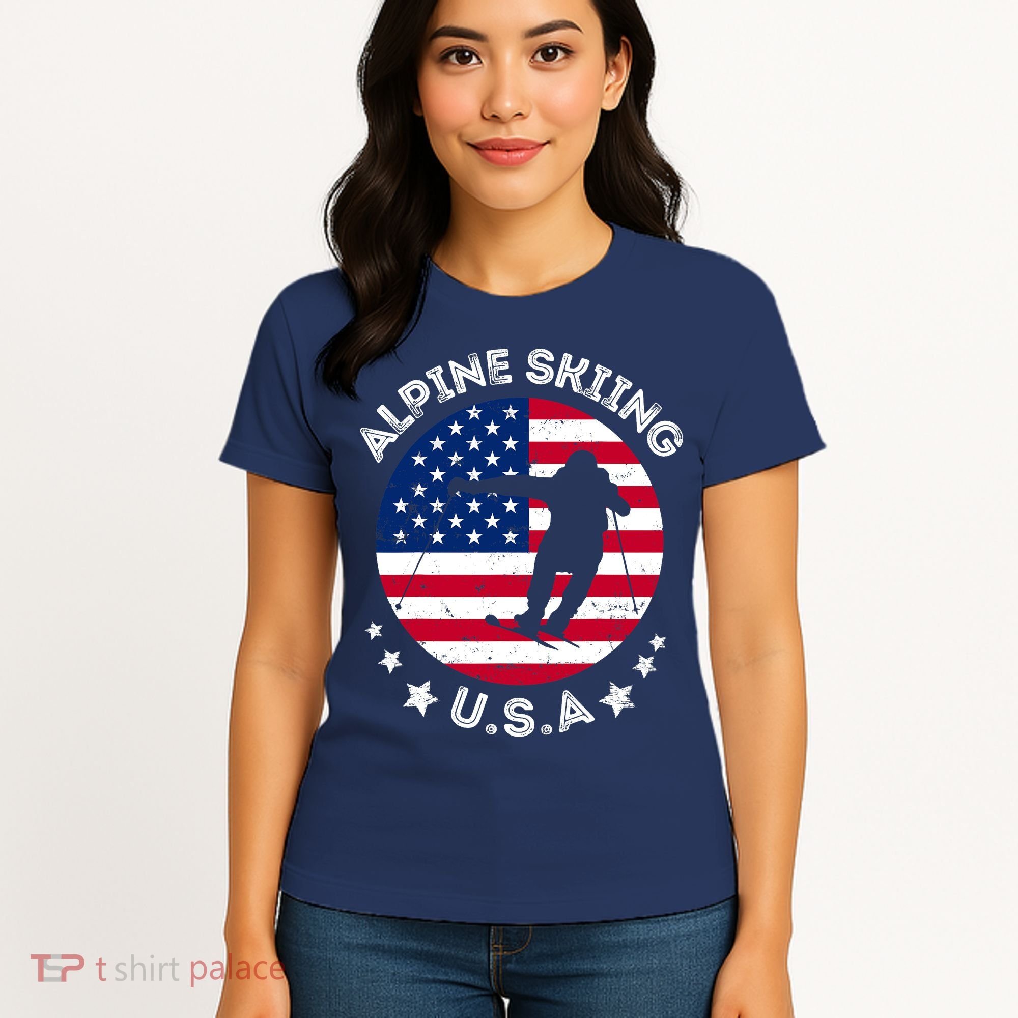 USA Alpine Skiing Team Retro Support USA Downhill Skiing Women's T-Shirt