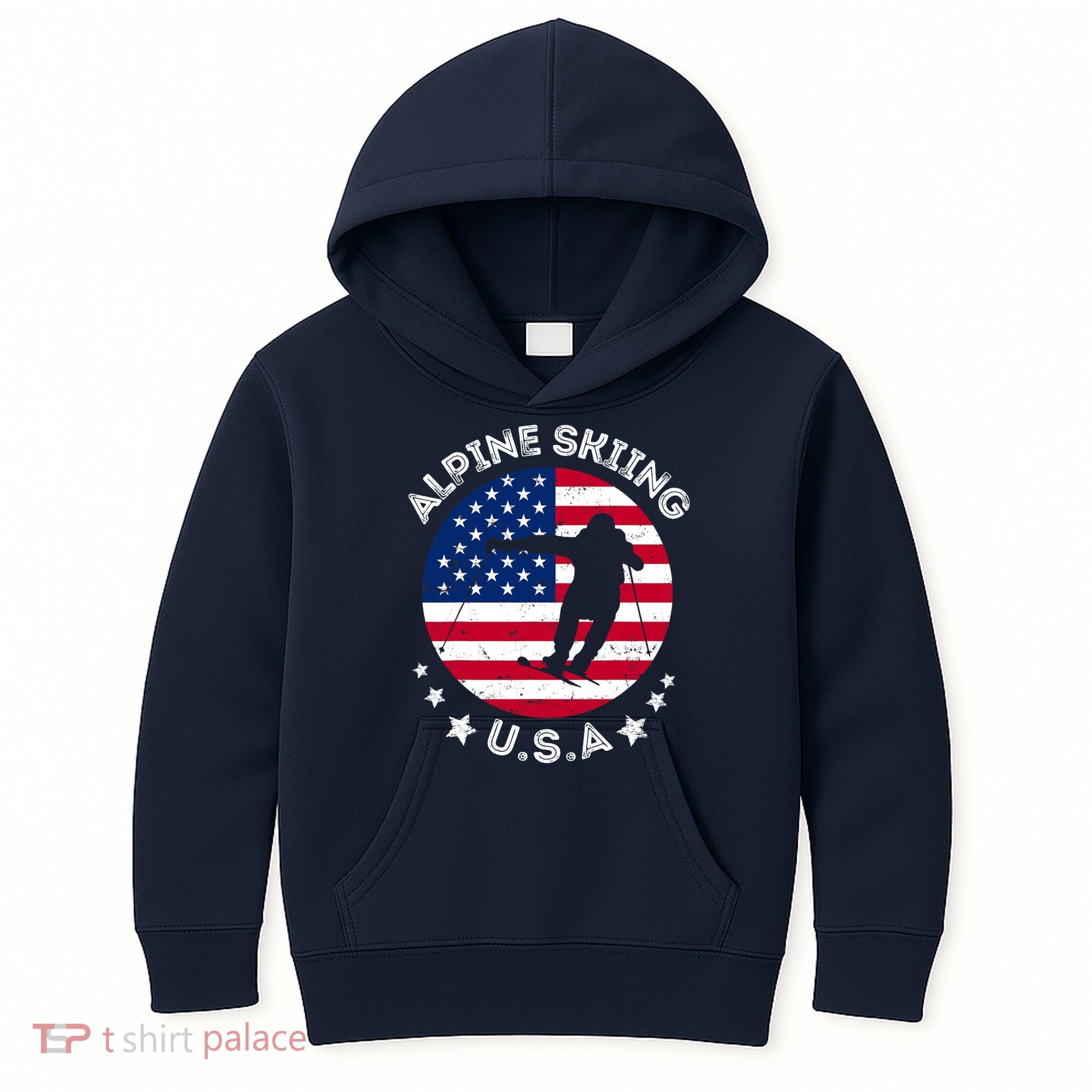 USA Alpine Skiing Team Retro Support USA Downhill Skiing Kids Hoodie