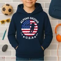 USA Alpine Skiing Team Retro Support USA Downhill Skiing Kids Hoodie thumb 2