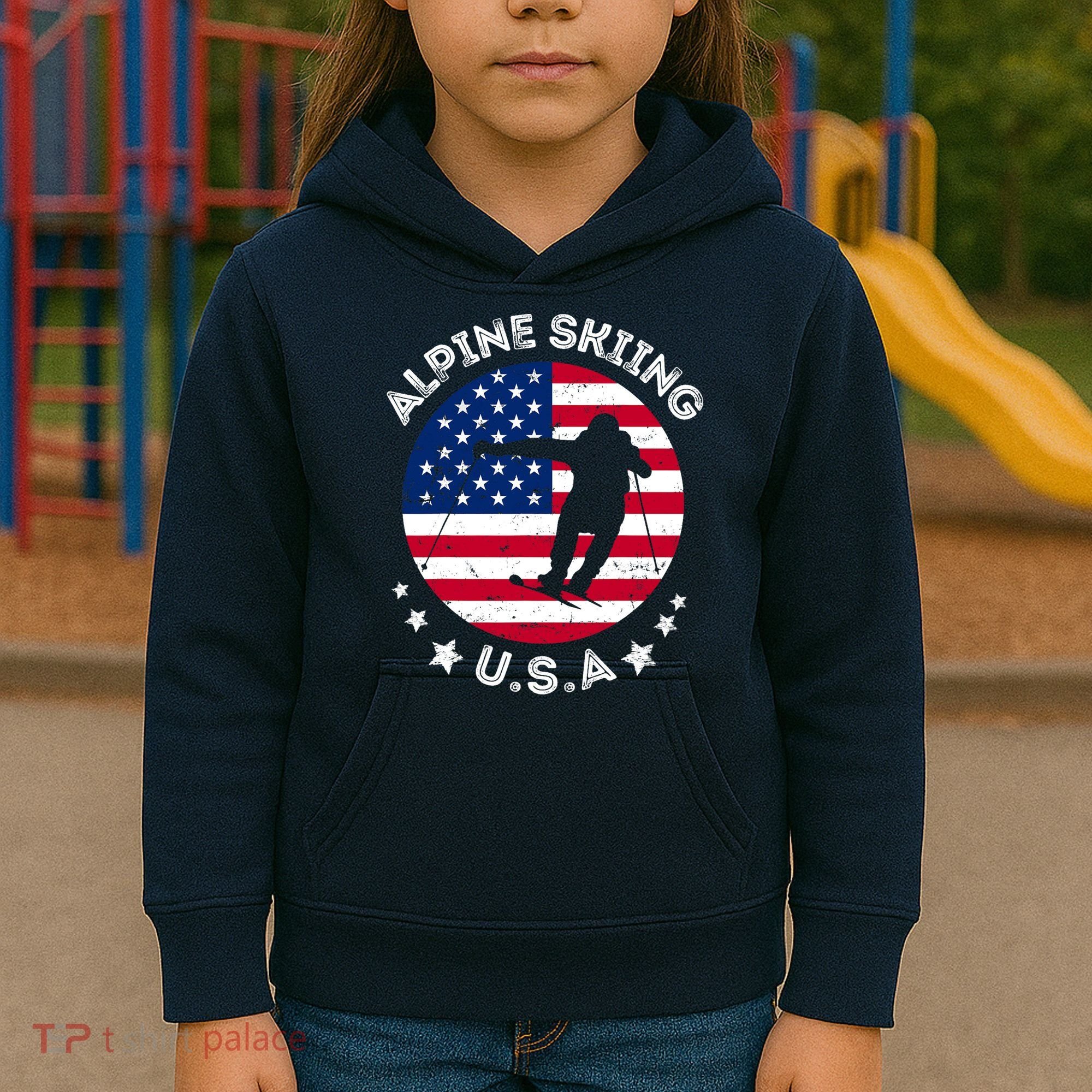 USA Alpine Skiing Team Retro Support USA Downhill Skiing Kids Hoodie