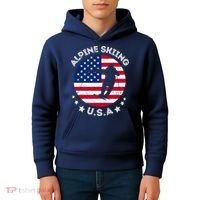 USA Alpine Skiing Team Retro Support USA Downhill Skiing Kids Hoodie thumb 4