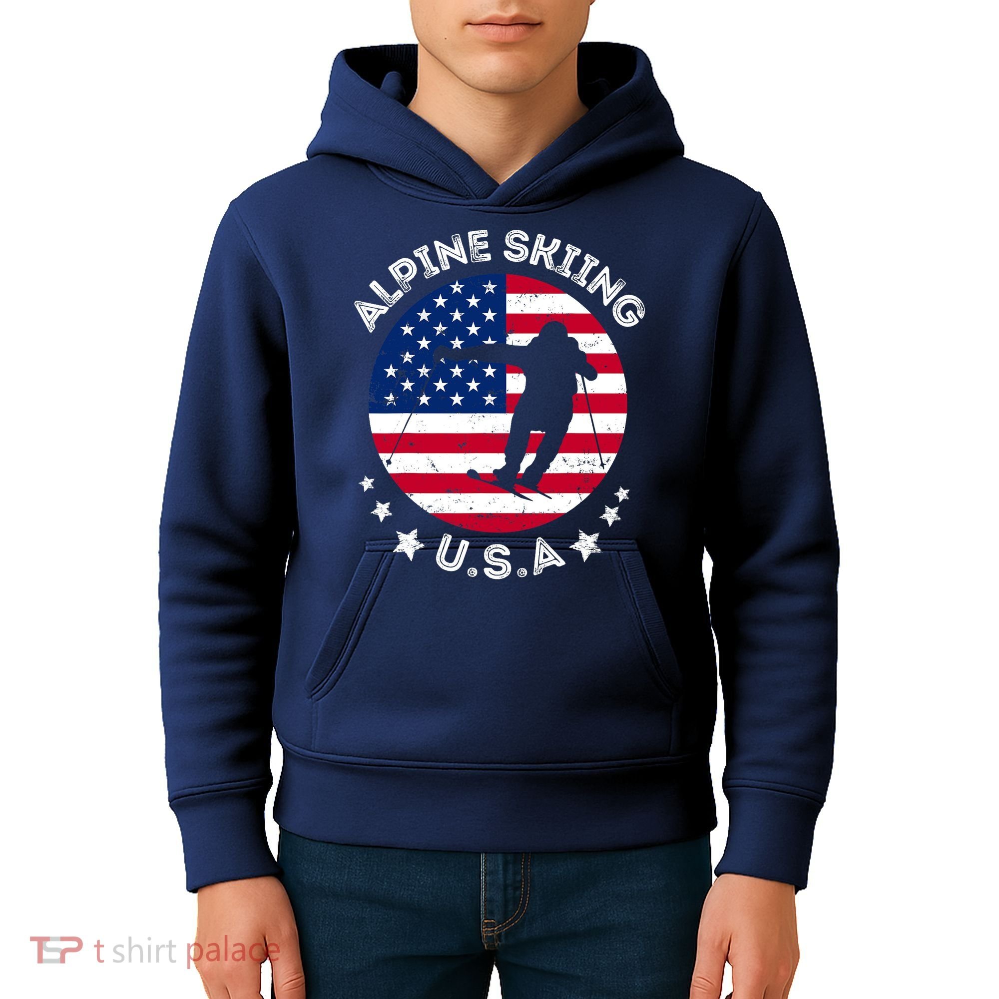 USA Alpine Skiing Team Retro Support USA Downhill Skiing Kids Hoodie