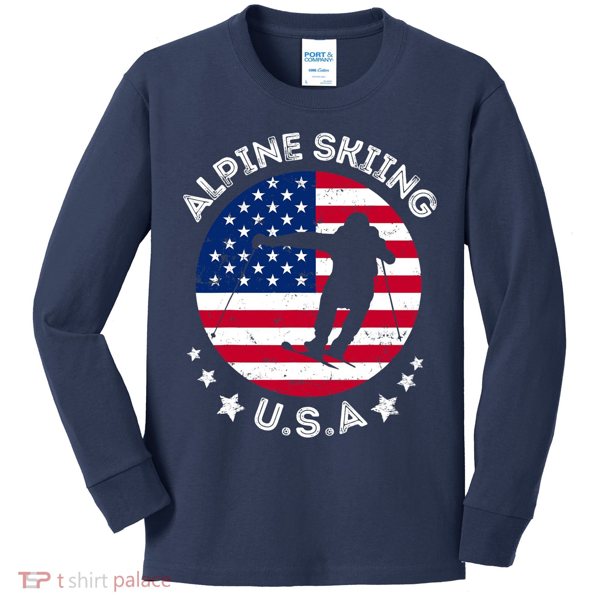 USA Alpine Skiing Team Retro Support USA Downhill Skiing Kids Long Sleeve Shirt
