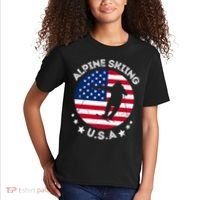USA Alpine Skiing Team Retro Support USA Downhill Skiing Kids T-Shirt thumb 2