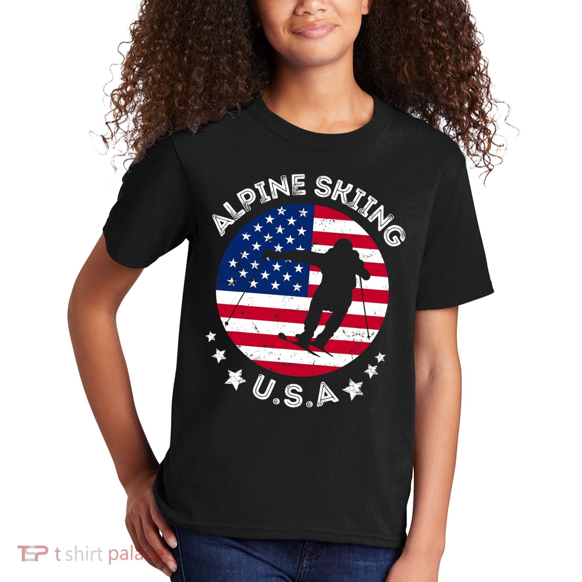 USA Alpine Skiing Team Retro Support USA Downhill Skiing Kids T-Shirt