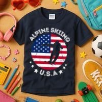 USA Alpine Skiing Team Retro Support USA Downhill Skiing Kids T-Shirt thumb 3