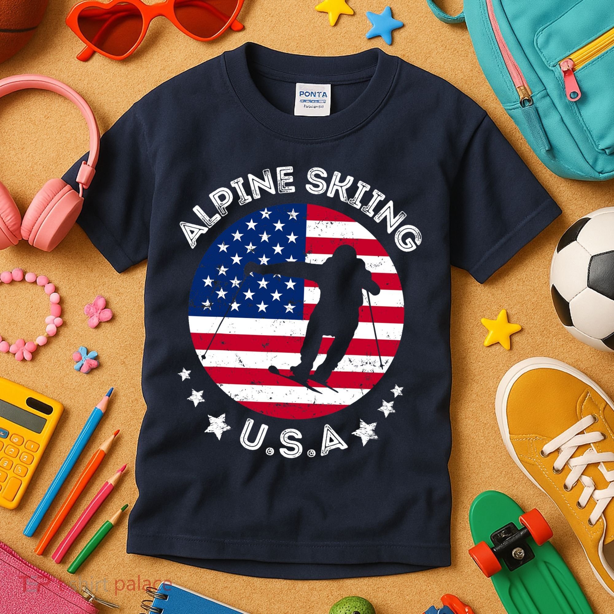 USA Alpine Skiing Team Retro Support USA Downhill Skiing Kids T-Shirt