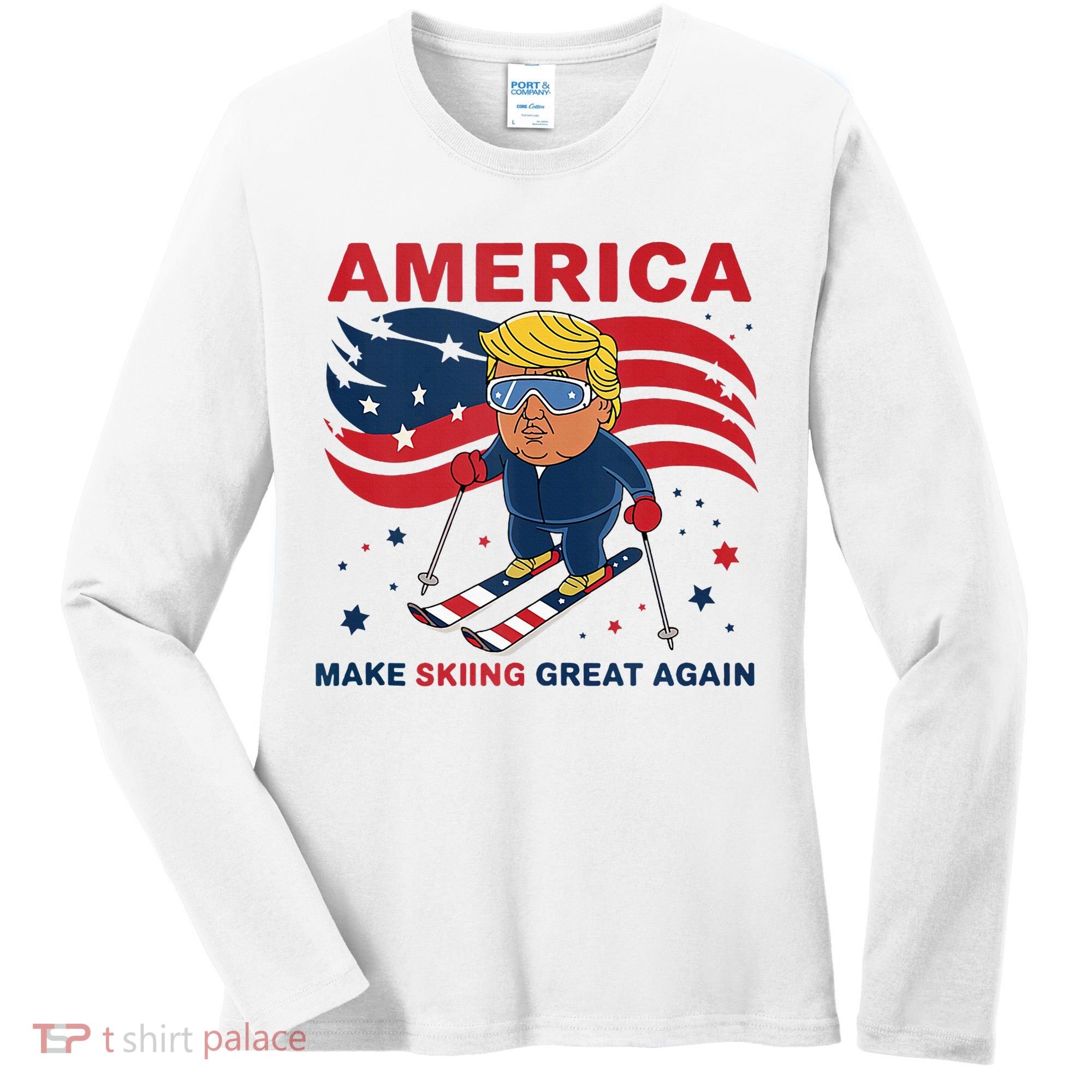 Usa Apres Ski Make Skiing Great Again Donald Trump Women's Long Sleeve Shirt