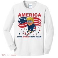 Usa Apres Ski Make Skiing Great Again Donald Trump Kids Long Sleeve Shirt thumb 0