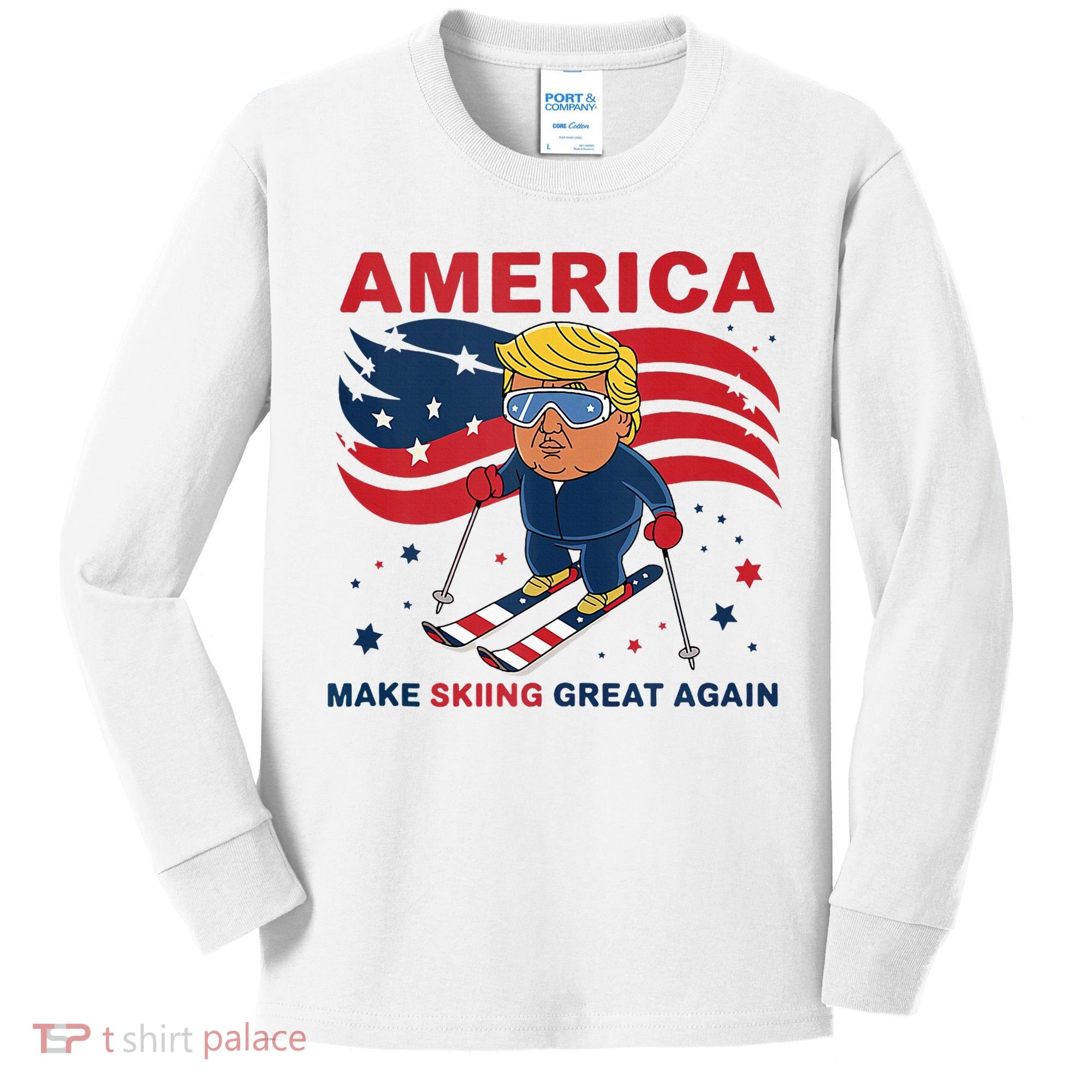 Usa Apres Ski Make Skiing Great Again Donald Trump Kids Long Sleeve Shirt