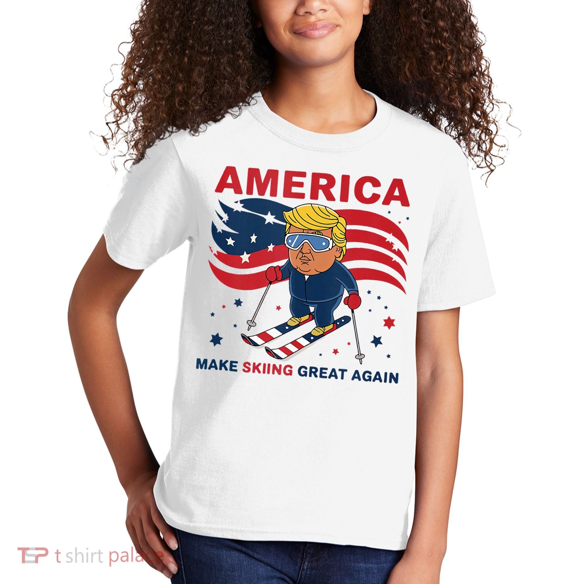 Usa Apres Ski Make Skiing Great Again Donald Trump Kids T-Shirt