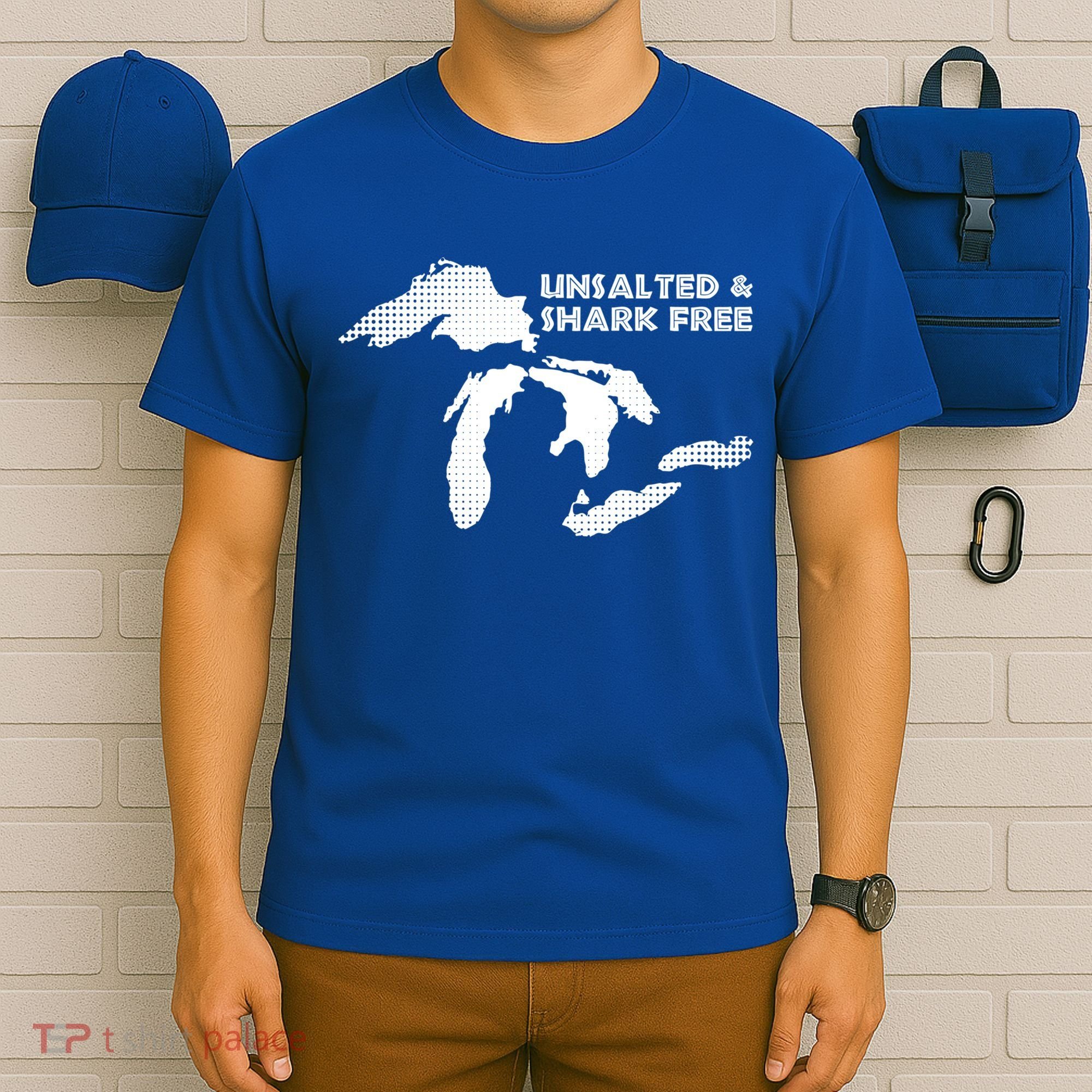 Unsalted And Shark Free Great Lakes Mi Michiganian Pride Gift T-Shirt