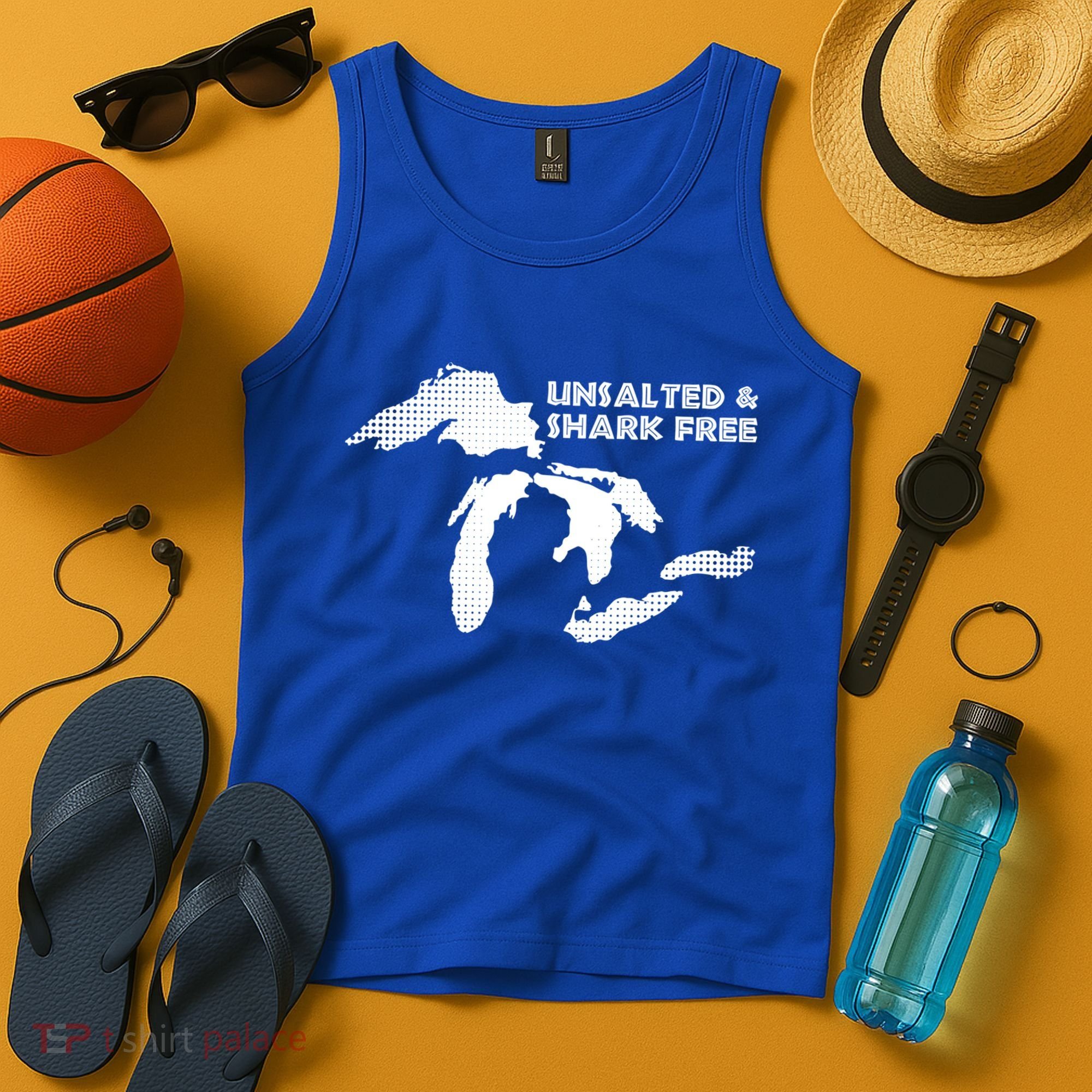 Unsalted And Shark Free Great Lakes Mi Michiganian Pride Gift Tank Top