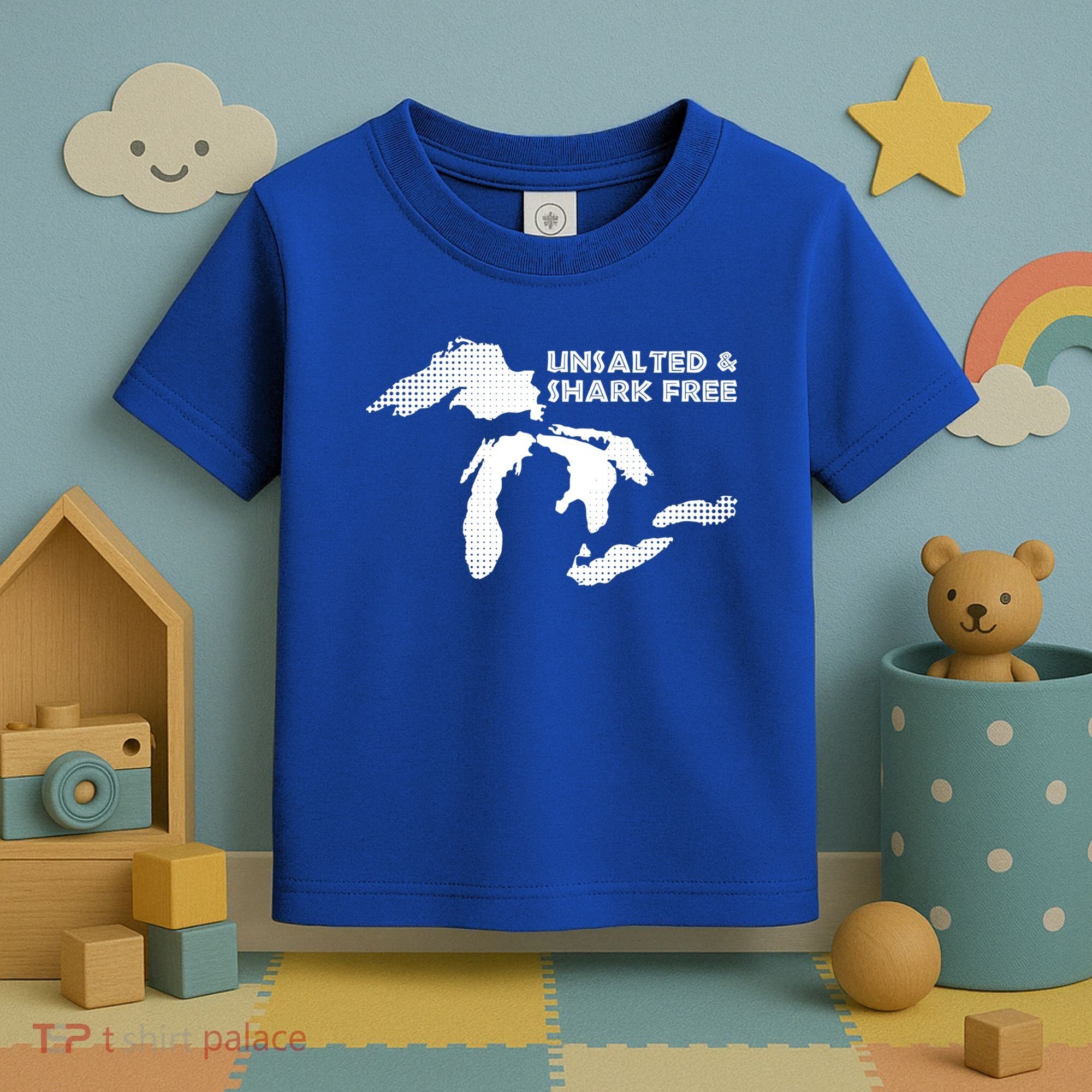 Unsalted And Shark Free Great Lakes Mi Michiganian Pride Gift Toddler T-Shirt