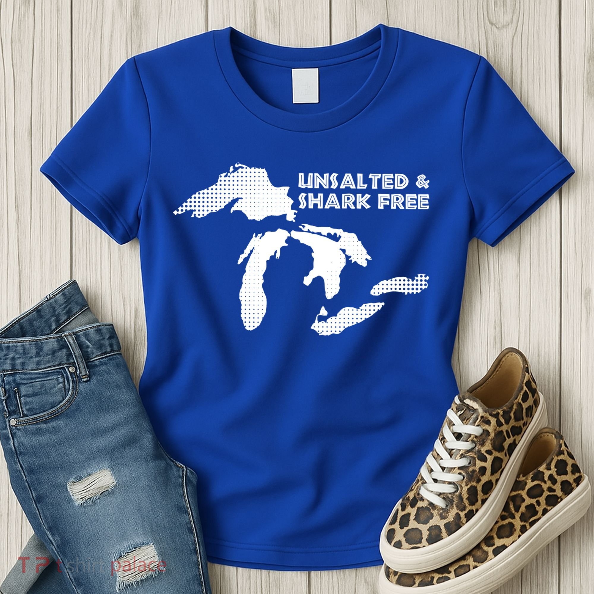 Unsalted And Shark Free Great Lakes Mi Michiganian Pride Gift Women's T-Shirt