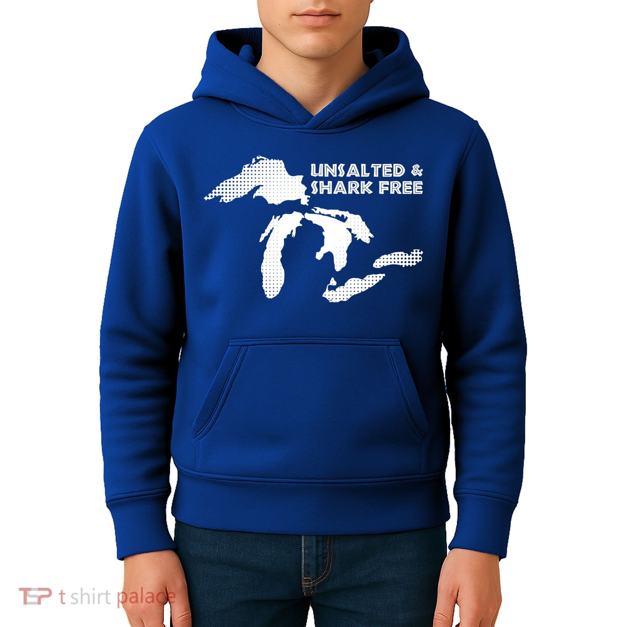 Unsalted And Shark Free Great Lakes Mi Michiganian Pride Gift Kids Hoodie
